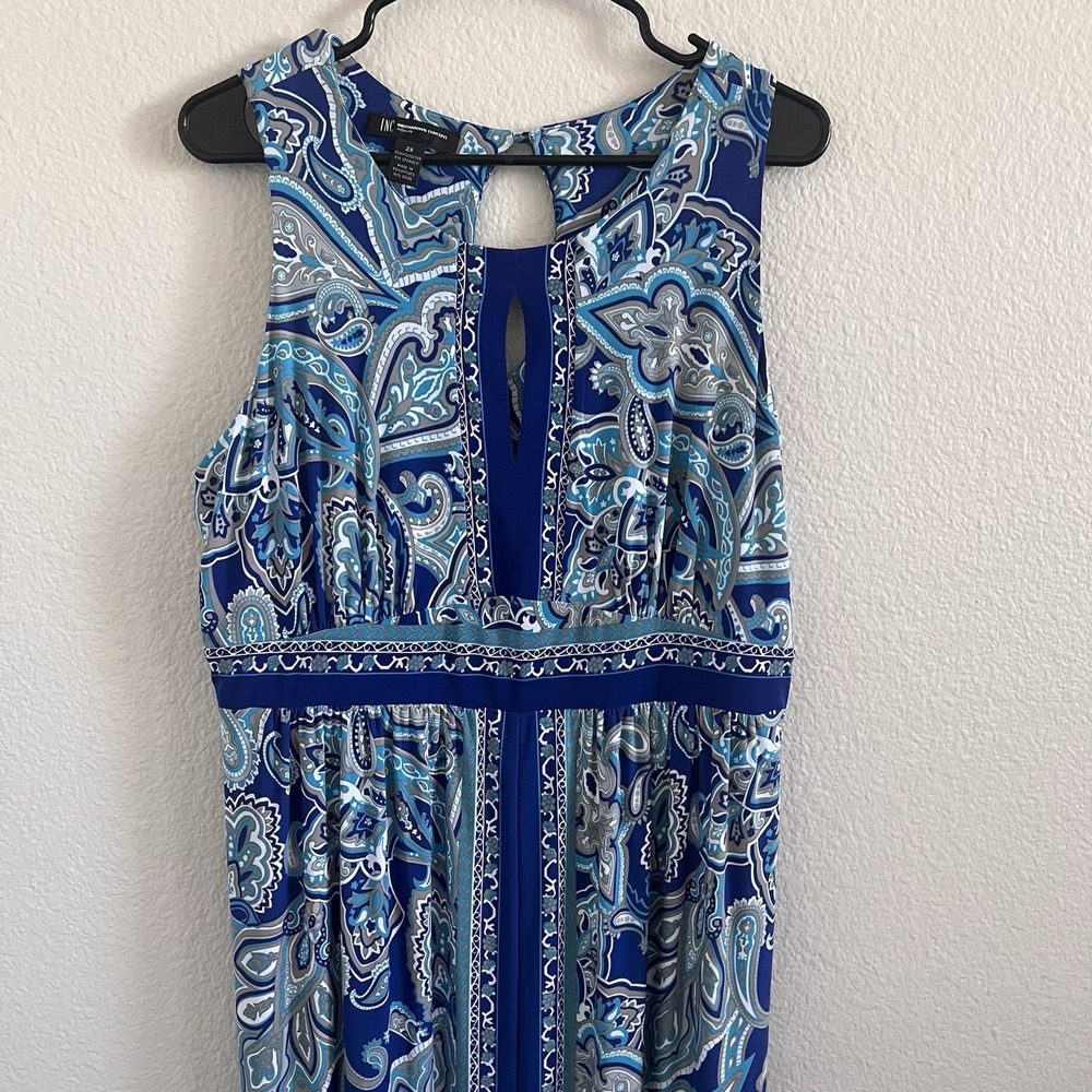 INC 2X Paisley Maxi Dress Boho Sleeveless Flowy Resort Vacation Stretch - Picture 2 of 7